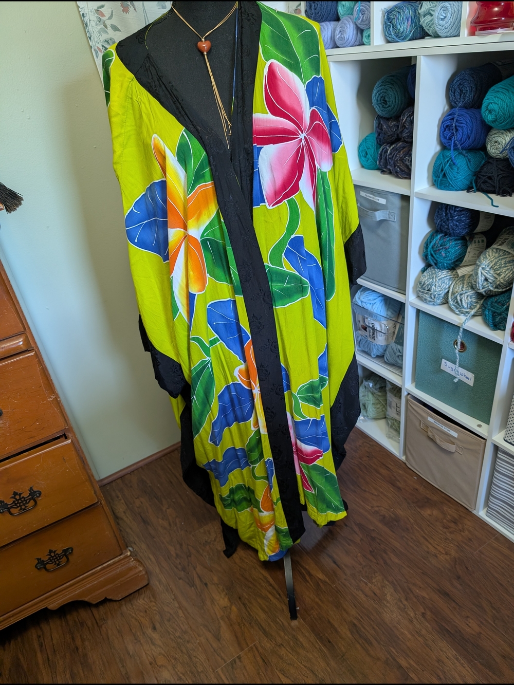 Lotus Traders Tropical Lime Green Bohemian Swim Coverup Kimono-OS